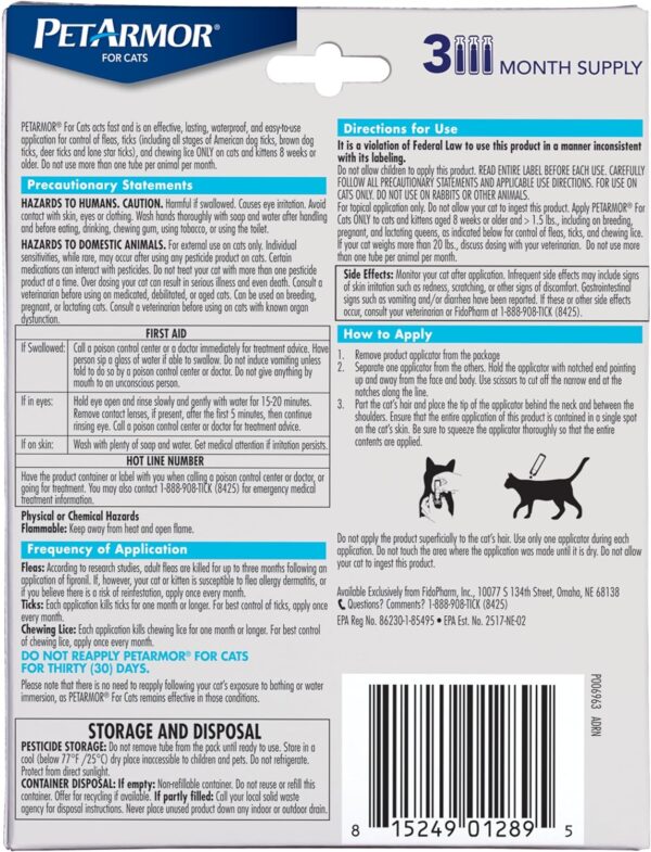 PetArmor for Cats, Flea & Tick Treatment for Cats (Over 1.5 Pounds), Includes 3 Month Supply of Topical Flea Treatments - Image 9