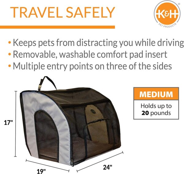 K&H Pet Products Travel Safety Carrier for Pets, Dog Crate for Car Travel, Dog Soft-Sided Carrier for Medium Dogs, Portable Car Seat Kennel, Gray/Black Medium 24 X 19 X 17 Inches - Image 2