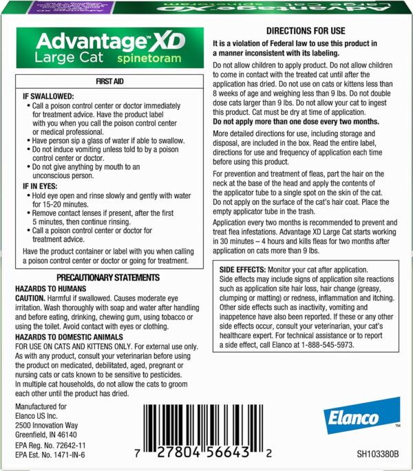 Advantage XD Large Cat Flea Prevention & Treatment For Cats over 9lbs. | 2-Topical Doses, 2-Months of Protection Per Dose - Image 2