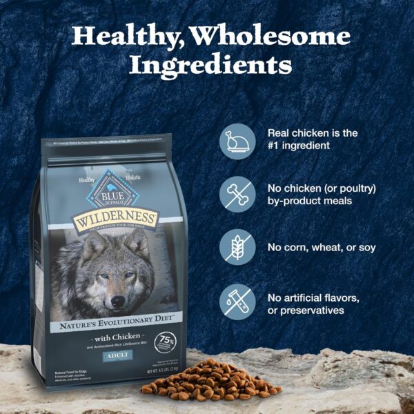 Blue Buffalo Wilderness Adult High-Protein Dry Dog Food with Real Chicken Plus Wholesome Grains, Made in the USA with Natural Ingredients, Chicken, 4.5-lb. Bag - Image 5