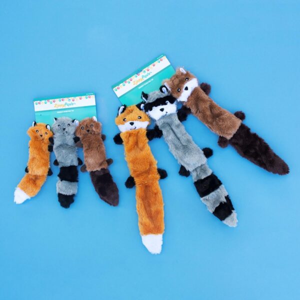 ZippyPaws Skinny Peltz - Fox, Raccoon, & Squirrel - No Stuffing Squeaky Dog Toys, Unstuffed Chew Toy for Small & Medium Breeds, Bulk Multi-Pack of 3 Soft Plush Toys, Flat No Stuffing Puppy Toys - 11" - Image 3