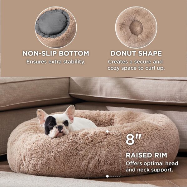 Bedsure Calming Dog Bed for Medium Dogs - Donut Washable Medium Pet Bed, 30 inches Anti-Slip Round Fluffy Plush Faux Fur Cat Bed, Fits up to 45 lbs Pets, Camel - Image 3