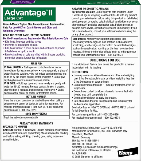 Advantage II Large Cat Vet-Recommended Flea Treatment & Prevention | Cats Over 9 lbs. | 2-Month Supply - Image 2