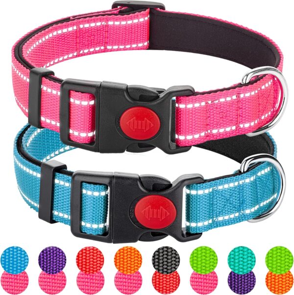 2 Pack Reflective Dog Collars for Medium Dogs Girl Boys,Nylon Durable Soft Padded Neoprene Male Female Dog Collars for Small Puppy Extra Large Dogs with Quick Release Safety Buckle,Pink,Blue,M