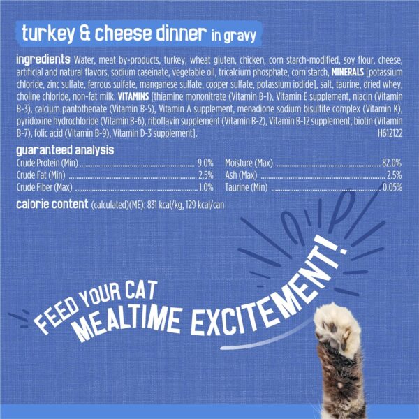 Purina Friskies Gravy Wet Cat Food Variety Pack, Shreds Beef, Chicken and Turkey & Cheese Dinner - (Pack of 24) 5.5 oz. Cans - Image 6