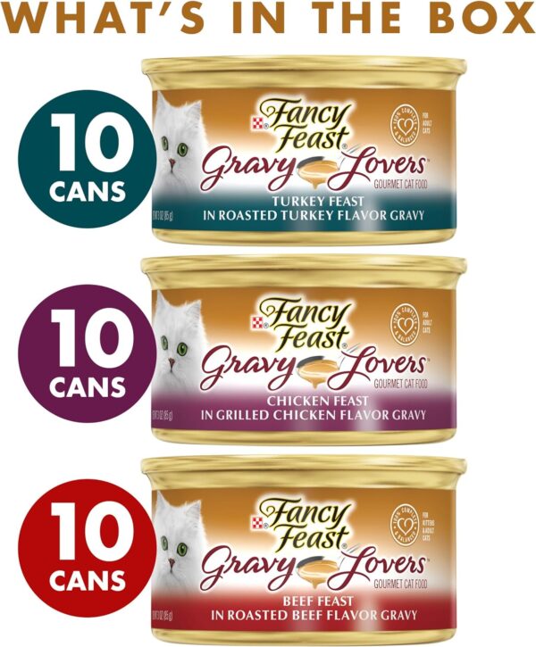 Purina Fancy Feast Gravy Lovers Poultry and Beef Gourmet Wet Cat Food Variety Pack - (Pack of 30) 3 oz. Cans - Image 2