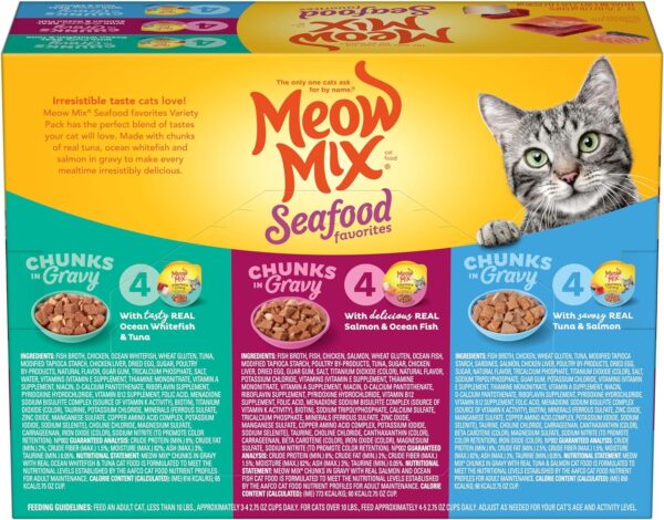 Meow Mix Seafood Favorites Chunks in Gravy Wet Cat Food Variety Pack, 2.75 Ounce (Pack of 12) - Image 6