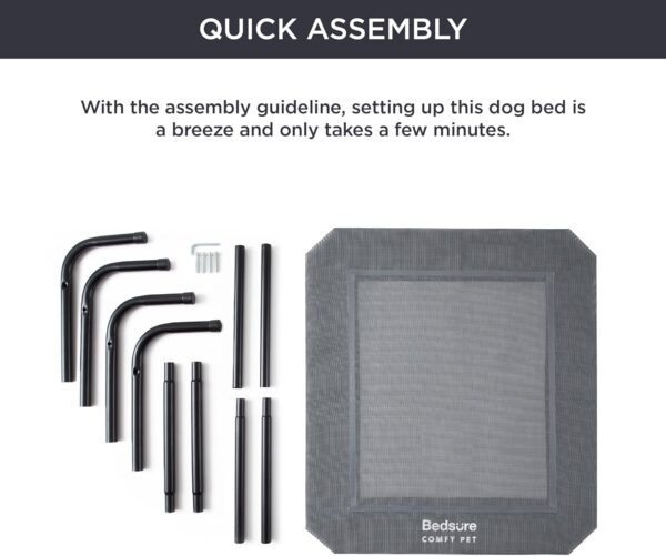 Bedsure Elevated Raised Cooling Cots Bed for Large Dogs, Portable Indoor & Outdoor Pet Hammock with Skid-Resistant Feet, Frame with Breathable Mesh, Grey, 49 inches - Image 6