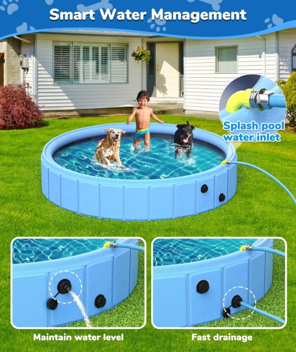 EPN Large Foldable Dog Pool, 0.55 MM PVC Portable 2-in-1 Heavy Duty Pet Pool Bathtub Dog Sprinkler Pool with Non-Slip Bottom, Outdoor Summer Water Toy for Dog, Cat, Kids (79'') - Image 5