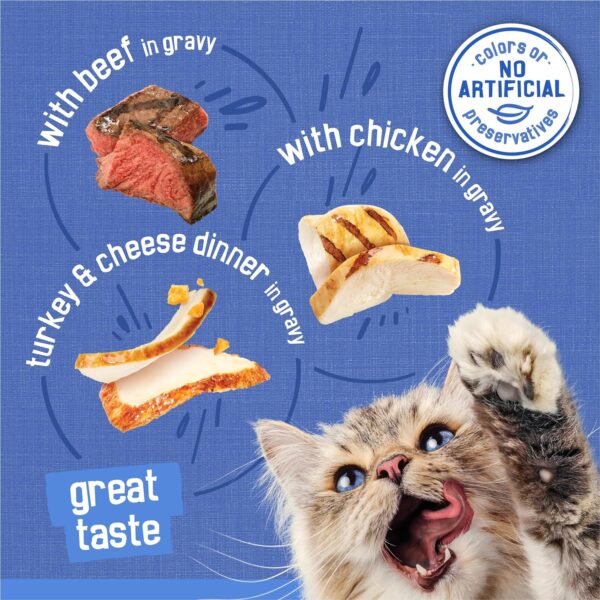 Purina Friskies Gravy Wet Cat Food Variety Pack, Shreds Beef, Chicken and Turkey & Cheese Dinner - (Pack of 24) 5.5 oz. Cans - Image 3