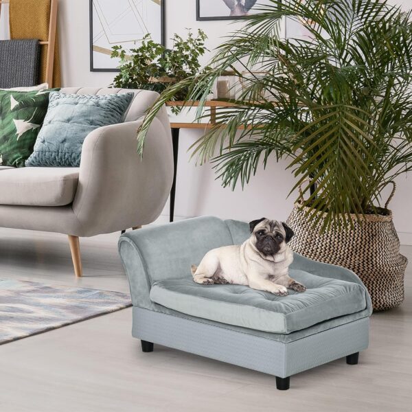 PawHut Luxury Fancy Dog Bed for Small Dogs with Hidden Storage, Small Dog Couch with Soft 3" Foam, Dog Sofa Bed, Cushy Dog Bed, Modern Pet Furniture for Puppies and Little Breeds, Gray - Image 2