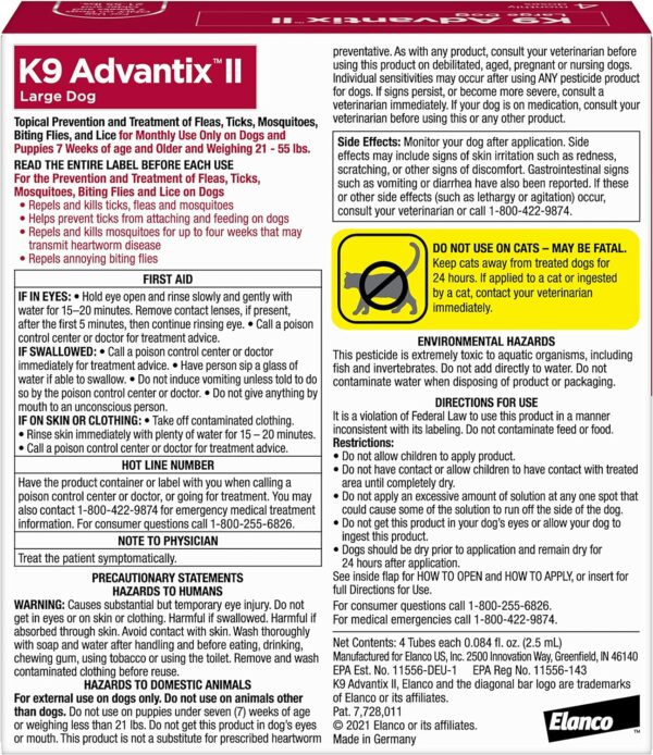 K9 Advantix II Large Dog Vet-Recommended Flea, Tick & Mosquito Treatment & Prevention | Dogs 21 - 55 lbs. | 4-Mo Supply - Image 2