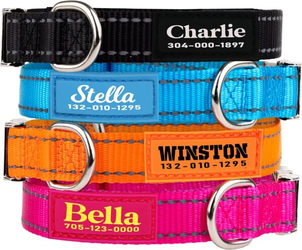 PAWBLEFY Personalized Dog Collars - Reflective Nylon Collar Customized with Name and Phone Number Adjustable Sizes for Small Dogs, Medium, Large 4 Colors Male Female boy Girl Puppies