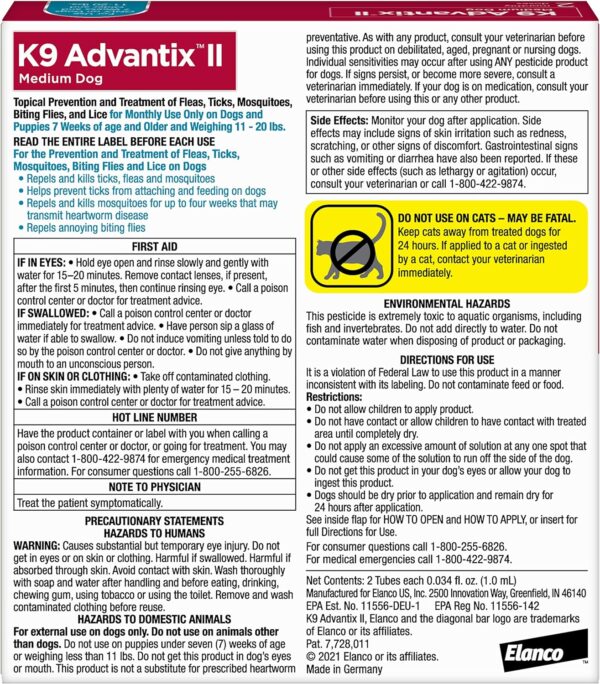 K9 Advantix II Medium Dog Vet-Recommended Flea, Tick & Mosquito Treatment & Prevention | Dogs 11-20 lbs. | 2-Mo Supply - Image 2