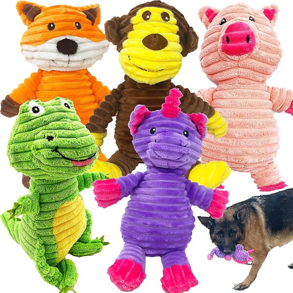 Jalousie 5 Pack Plush Toys Assortment Value Bundle Puppy Pet Mutt Squeak Toy for Medium Large Dogs