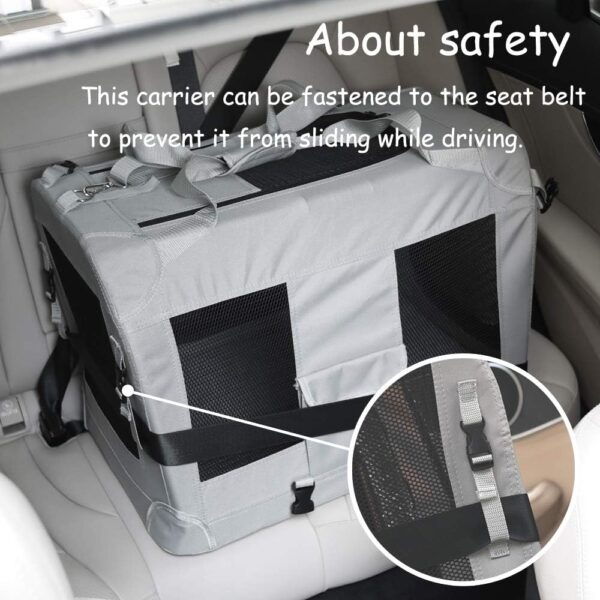 Extra Large Cat Carrier Soft Sided Folding Small Medium Dog Pet Carrier 24"x16.5"x16" Travel Collapsible Ventilated Comfortable Design Portable Vehicle (Grey) - Image 5