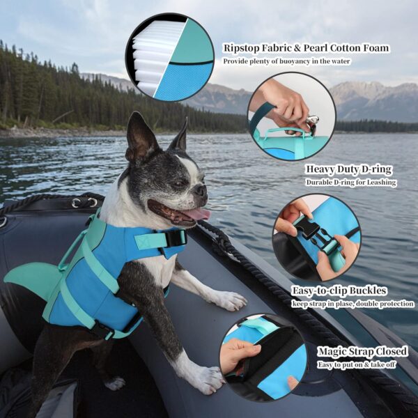 Dogcheer Dog Life Jacket, Cute Shark Dog Life Vest for Swimming Boating with Superior Buoyancy and Rescue Handle, Adjustable Puppy Floating Swim Vest for Small Medium Large Dogs(Pool Blue,XS) - Image 5