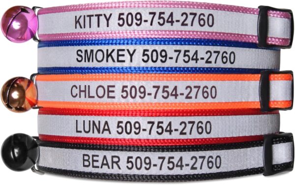 GoTags Personalized Reflective Cat Collars, Engraved Custom Cat Collar with Name and Phone Identification, Breakaway Collar with Safety Release Buckle and Bell, Adjustable for Cats and Kitten, (Pink)