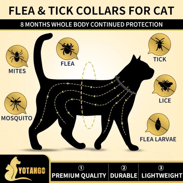 4 Pack Flea Collar for Cats, 32 Months Cat Flea Collars, Adjustable Flea and Tick Prevention for Cats, WaterProof Flea and Tick Collar Cats -Black - Image 2