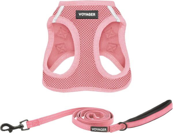 Voyager Step-in Air All Weather Mesh Harness and Reflective Dog 5 ft Leash Combo with Neoprene Handle, for Small, Medium and Large Breed Puppies by Best Pet Supplies - Set (Pink), S