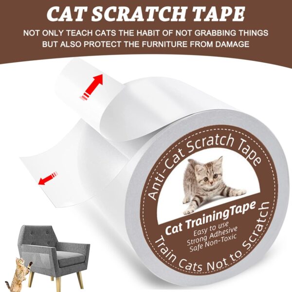 Cat Scratch Tape, 3 inches x 30 Yards Cat Training Tape Furniture Protector for Couch, 100% Transparent Double Sided Anti Scratch Training Adhesive Tape for Cats - Image 5