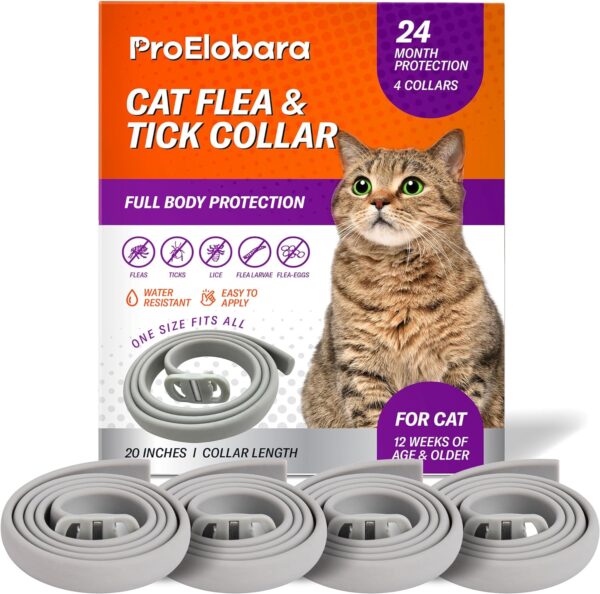 Cat Flea Tick Prevention Collar: Flea Collar for Cats Fleas Repellent Collars - Tick Prevention Collars for Cats Ticks Control for Kitten - 4 Pack 24 Month Protection