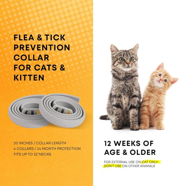 Cat Flea Tick Prevention Collar: Flea Collar for Cats Fleas Repellent Collars - Tick Prevention Collars for Cats Ticks Control for Kitten - 4 Pack 24 Month Protection - Image 2