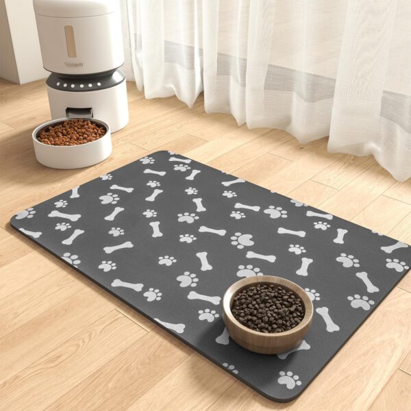 Pet Feeding Mat-Absorbent Dog Food Mat-Dog Mat for Food and Water-No Stains Quick Dry Dog Water Dispenser Mat-Pet Supplies-Dog Placemat Dog Water Bowl for Messy Drinkers 16"X24" DARK GREY