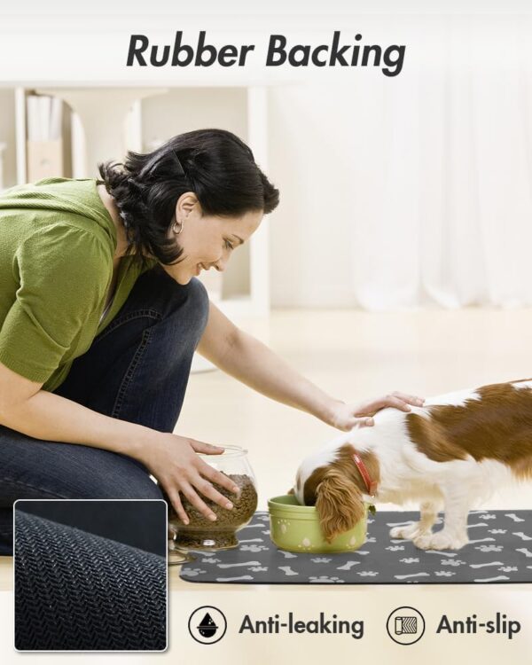 Pet Feeding Mat-Absorbent Dog Food Mat-Dog Mat for Food and Water-No Stains Quick Dry Dog Water Dispenser Mat-Pet Supplies-Dog Placemat Dog Water Bowl for Messy Drinkers 16"X24" DARK GREY - Image 5