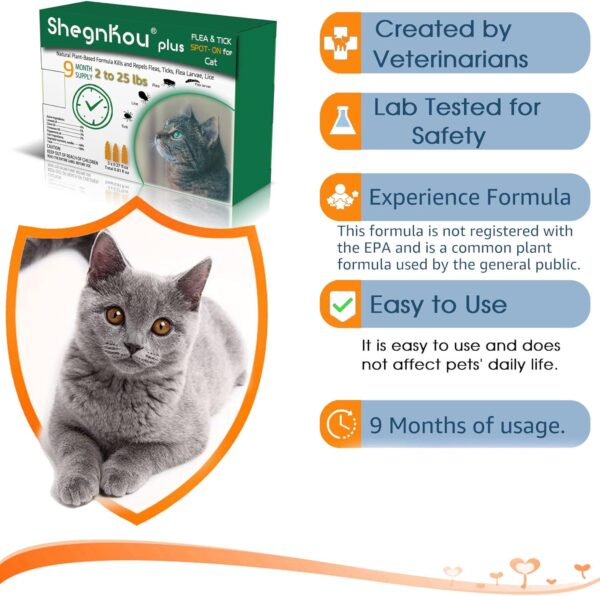 Protect Your Feline: Effective Flea and Tick Treatment for Cats, Natural Formula, 2-25 lbs, (9 Month Supply) - Image 2