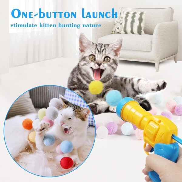 Cat Toys Interactive for Indoor Cats with Interactive Launchers Kitty Toys Cat Toys for Indoor Cats Self Play Cat Ball Toy Pom Pom Balls Puff Balls 100 Balls Cat Enrichment Toys - Image 2