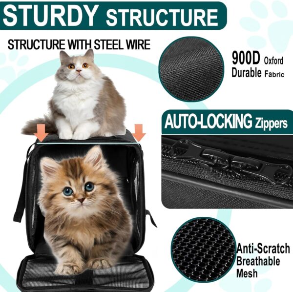 Cat Dog Pet Carrier for Medium to Large Cats (20+ lbs) and Small Dogs -Top Loading, Portable & Collapsible Cat Travel Bag Dual Kitten Sturdy Crate for Long Journeys - Holds Up to 25lbs - Image 2