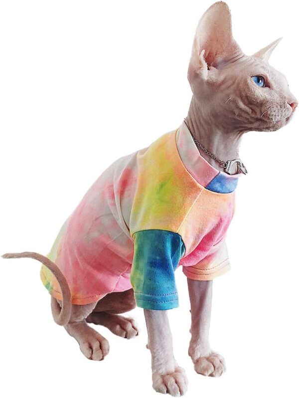 Bonaweite Hairless Cats Rainbow Rendering T-Shirt for Spring Summer Autumn, Breathable Cat Wear Clothes Vest Shirts for Sphynx, Cornish Rex, Devon Rex, Peterbald XS