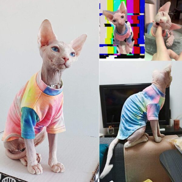 Bonaweite Hairless Cats Rainbow Rendering T-Shirt for Spring Summer Autumn, Breathable Cat Wear Clothes Vest Shirts for Sphynx, Cornish Rex, Devon Rex, Peterbald XS - Image 2