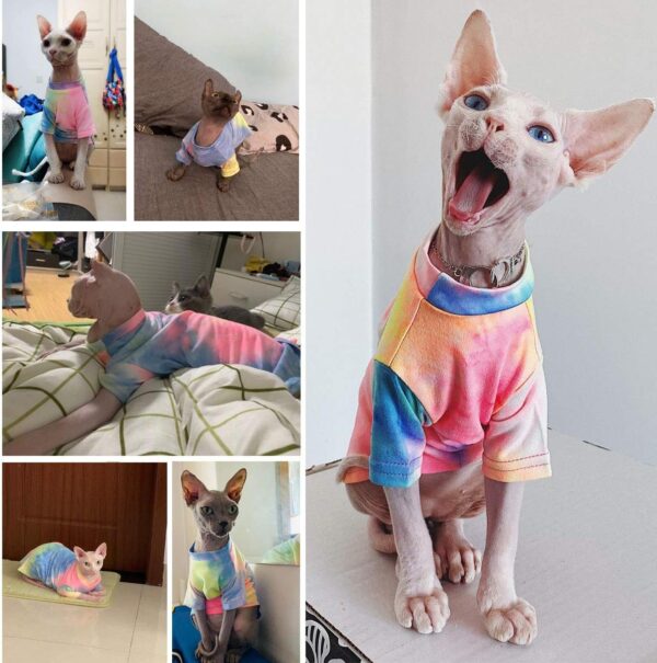 Bonaweite Hairless Cats Rainbow Rendering T-Shirt for Spring Summer Autumn, Breathable Cat Wear Clothes Vest Shirts for Sphynx, Cornish Rex, Devon Rex, Peterbald XS - Image 3