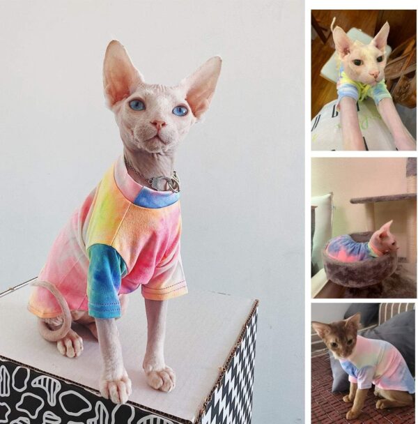 Bonaweite Hairless Cats Rainbow Rendering T-Shirt for Spring Summer Autumn, Breathable Cat Wear Clothes Vest Shirts for Sphynx, Cornish Rex, Devon Rex, Peterbald XS - Image 5