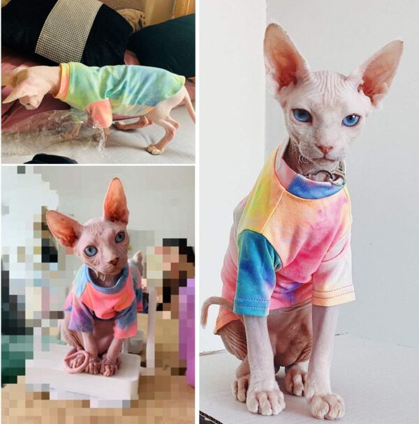 Bonaweite Hairless Cats Rainbow Rendering T-Shirt for Spring Summer Autumn, Breathable Cat Wear Clothes Vest Shirts for Sphynx, Cornish Rex, Devon Rex, Peterbald XS - Image 6