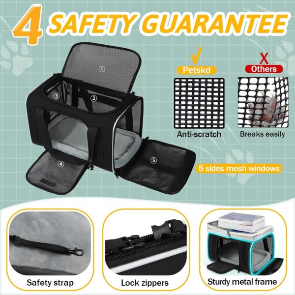 Pet Carrier with Wheels 18x12x8.5 JetBlue Allegiant Airline Approved, Soft Dog Carrier for 1-12 LBS Pets with Safety Lock Zipper(Black) - Image 5