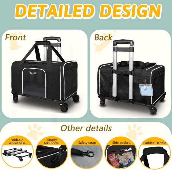 Pet Carrier with Wheels 18x12x8.5 JetBlue Allegiant Airline Approved, Soft Dog Carrier for 1-12 LBS Pets with Safety Lock Zipper(Black) - Image 6