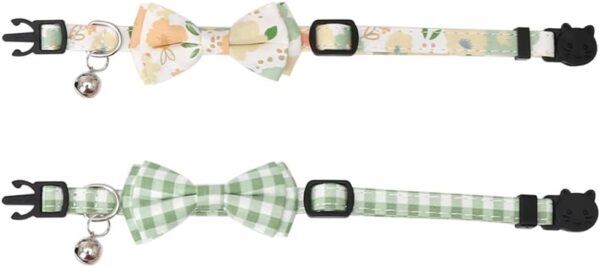 2 Pack/Set Cat Collar Breakaway with Cute Bow Tie and Bell Plaid Flower for Kitty Adjustable Safety - Image 4