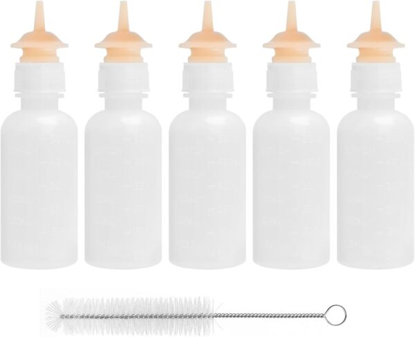 Pack of 5 Pet Feeding Bottle, Reusable Nursing Bottles Kits with Silicone Nipple, Replacement Original Feeding Bottle for Newborn Kittens Puppies Rabbits Small Cat Dog Animals, Long Nipple