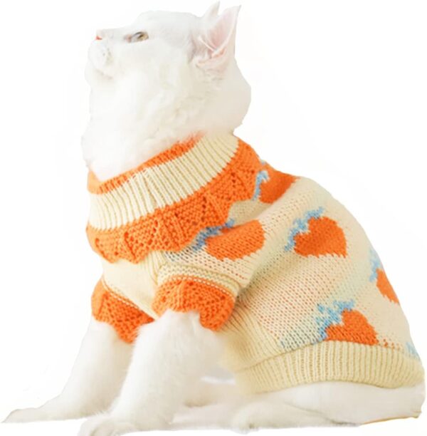 ANIAC Fall Dog Sweater for Small Dog Girl Strawberry Knitted Cat Sweater Winter Puppy Clothes Turtleneck Kitten Knitwear Could Weather Outfit for Teacup Chihuahua Yorkie Poodle (Small, Orange)