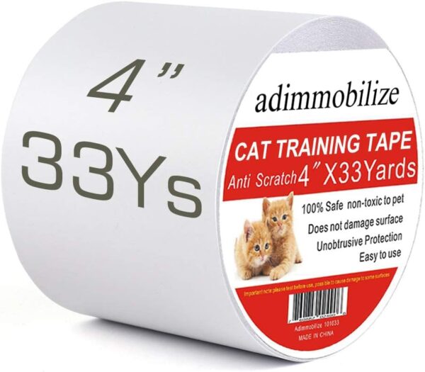 Cat Scratch Deterrent Tape - Anti-Scratch Cat Training Tape for Couch, Furniture, Door, 4" x33Yards, 100% Transparent Clear, Removable, Residue-Free, Non-Toxic