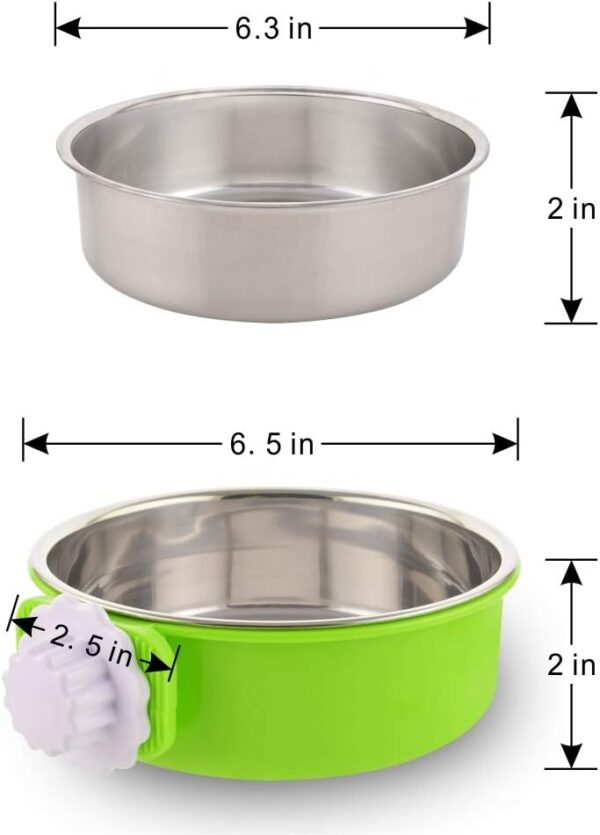 Crate Dog Bowl Removable Stainless Steel Water Food Feeder Bowls Cage Coop Cup for Cat Puppy Bird Pets (Large, Green) - Image 5