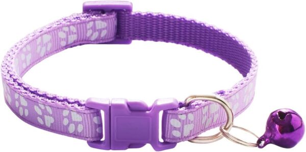 CHBORCHICEN 2-Pack Footprint & Reflective Cat Collar with Bell Basic Dog Cat Collar Buckle Adjustable Polyester Cat Dog Collar or Seatbelts (X-Small, Light Purple) - Image 3