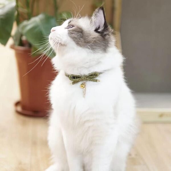 PetSoKoo Cute Bowtie Cat Collar with Bell. Japanese Stylish Bowknot & Fish Charm. Safety Breakaway, Soft, Lightweight, for Girl Boy Male Female Cats Kitten,Green - Image 5