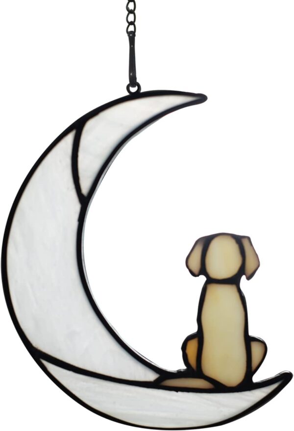 BOXCASA Loss of Dog Sympathy Gift,Stained Glass Dog on Moon for Suncatcher Gifts,Yellow Dog Memorial Gifts for Pet Loss Gifts,Pet Sympathy Gifts for Dogs,Pet Memorial Gifts