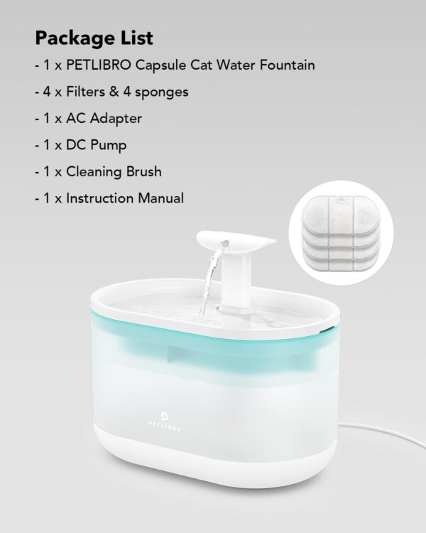 PETLIBRO Cat Water Fountain Ultra Quiet with Two Flow Modes, Large-Size Filter Capsule Pet Water Fountain, 71oz/2.1L Visible Water Level Dog Water Dispenser for Cats & Dogs - Image 8