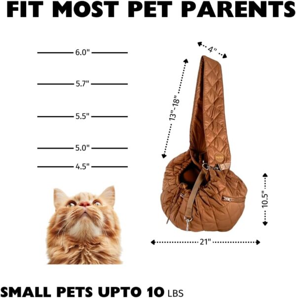 Pet Sling Carrier Bag for Cats and Small Dogs, Hands-Free, cat sling cat carrier soft, Fits upto 10lbs Adjustable Strap, safety belt and drawstrings. Storage Zipped Pockets (Camel Brown) - Image 5