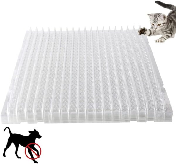 10 Pcs Cat Spike Mat Outdoor Indoor Cat Deterrent Scat Mat Keep Cats/Dogs off Counter Pet Deterrent Training Mats Plastic Mats with Spikes (18.3 Sq.ft,16" x 13")